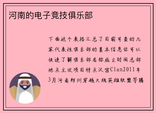 河南的电子竞技俱乐部